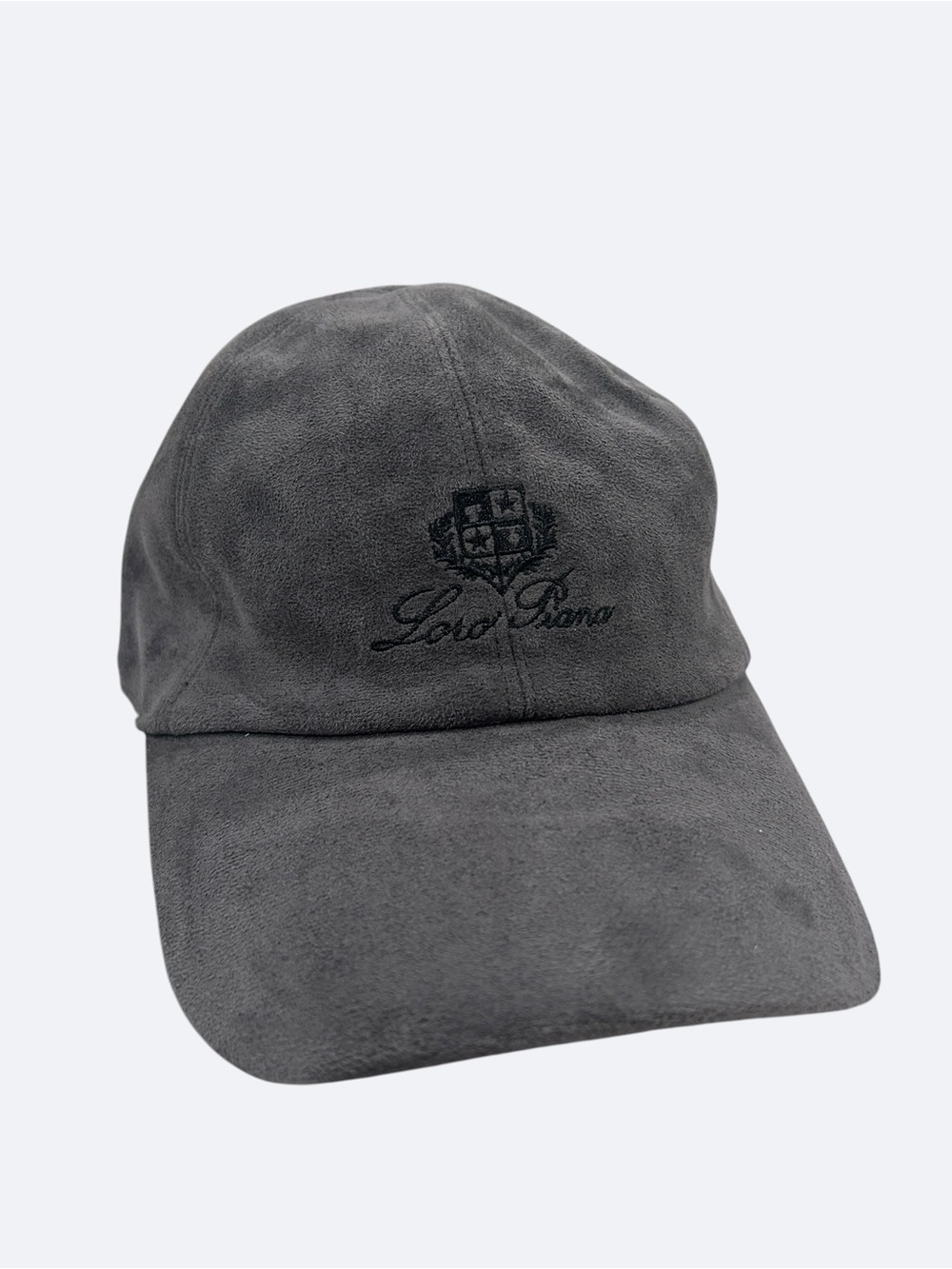 Loro Piana Charcoal Gray Suede Baseball Cap with Embroidered Crest - Picture 1 of 4